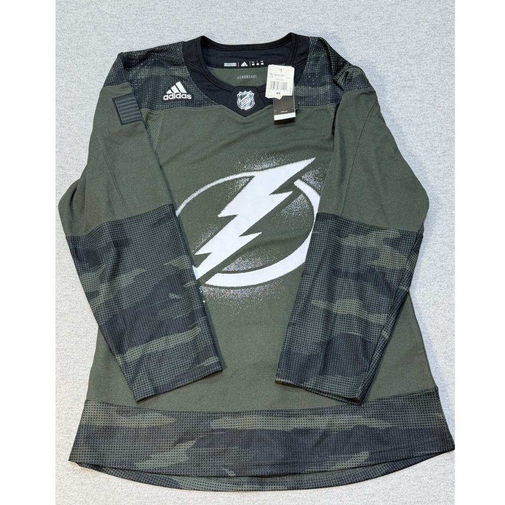 Adidas Tampa Bay Lightning NHL Military Appreciation Camo Jersey 46 EI2440 NEW
